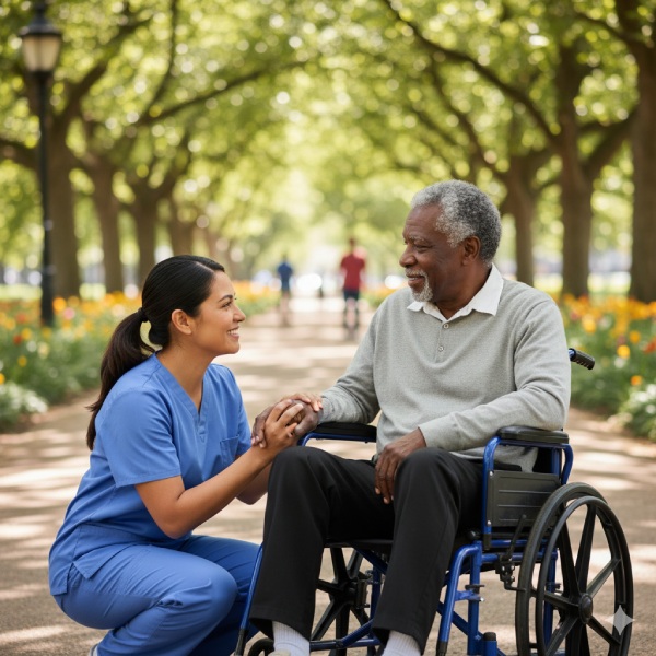 Caregiver smiling with a senior woman