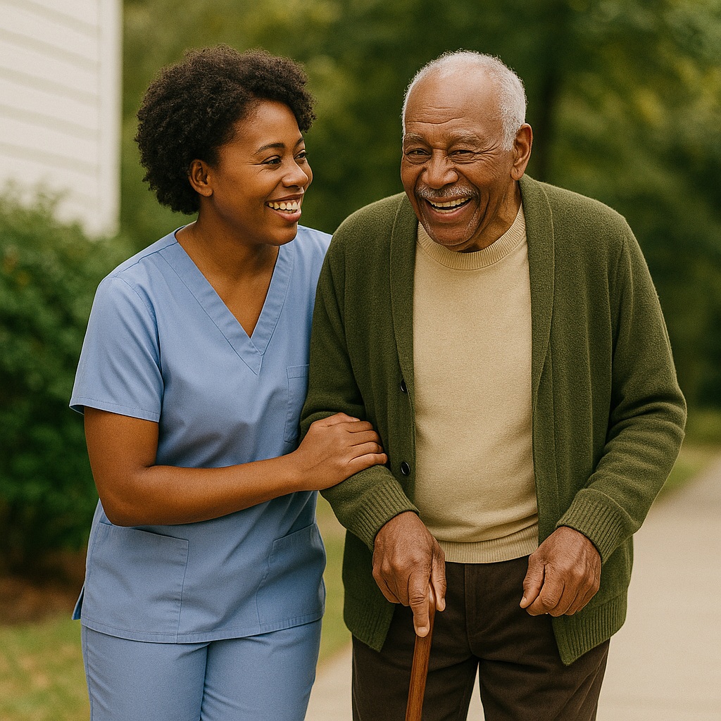 Caregiver assisting an elderly person at home
